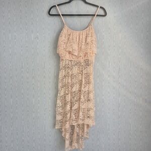 Lily Rose Women's M Dress Lingerie Lace Sheer High Low Peach Delicate Ruffle